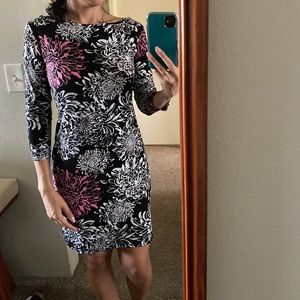 Black, white and pink print dress- Tori Richard